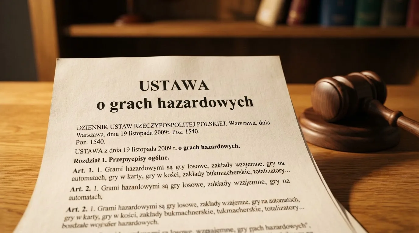zbliżenie na wydrukowany paragraf ustawy o grach hazardowych leżący obok młotka sędziowskiego